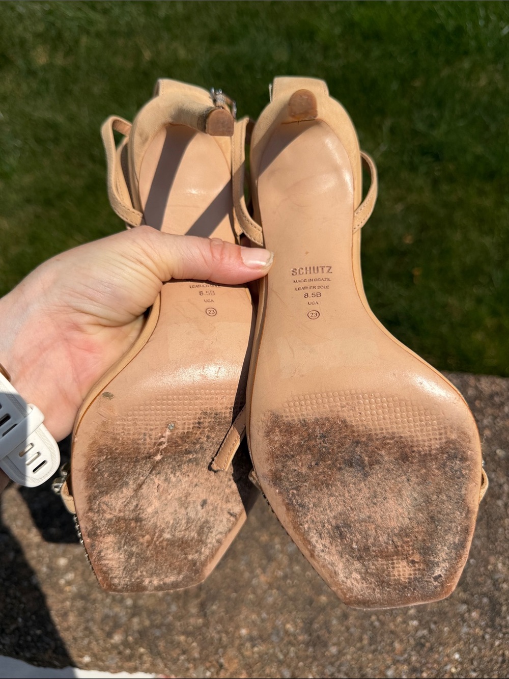 SCHUTZ Nude Rhinestone-Strap Stiletto Sandals - Picture 3 of 8